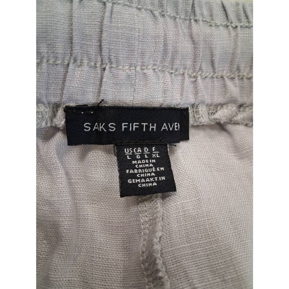 Saks fifth Ave womens large 100% linen pants light gray wide leg long ankle - Picture 8 of 10